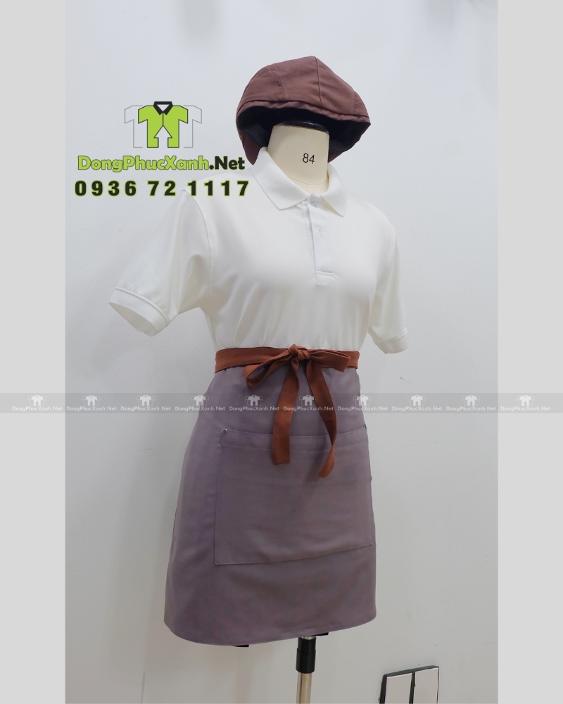Tạp dề ngắn nhân viên phục vụ nhà hàng in logo thương hiệu theo yêu cầu.(8) Tạp dề ngắn nhân viên phục vụ nhà hàng thiết kế sang trọng, in logo thương hiệu theo yêu cầu.