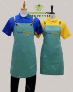 Tạp dề đồng phục màu xanh ngọc bắt mắt, in logo Barra Banhmi.