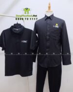 Đồng phục nhân viên Icool áo sơ mi đen, thêu logo thương hiệu nổi bật