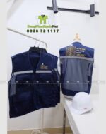 Áo gile vải kaki 65/35 phối lưới màu xanh dương in logo Sắt Mỹ Thuật Quốc Khanh Nguyễn