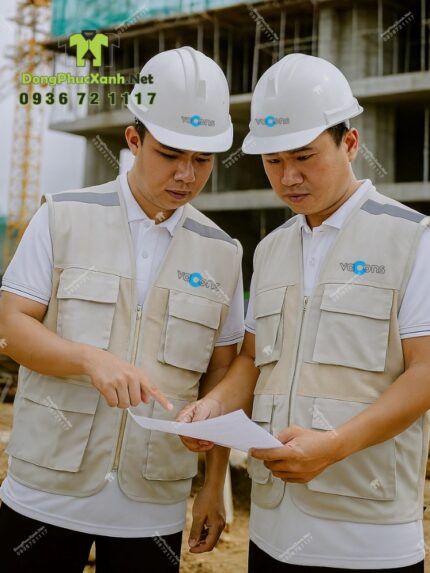 Áo gile kỹ sư kaki phối lưới có túi hộp tiện dụng