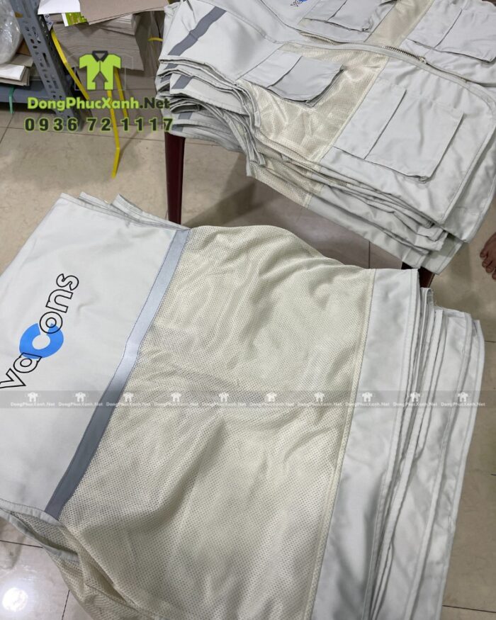 Áo gile kỹ sư kaki phối lưới có túi hộp tiện dụng