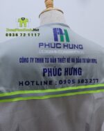 Áo gile kỹ sư màu xám, vải kaki 65 phối lưới, in logo Phúc Hưng, phản quang nổi bật