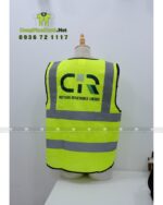 Áo gile phản quang vàng, in logo CIR, có túi hộp và khóa kéo tiện dụng