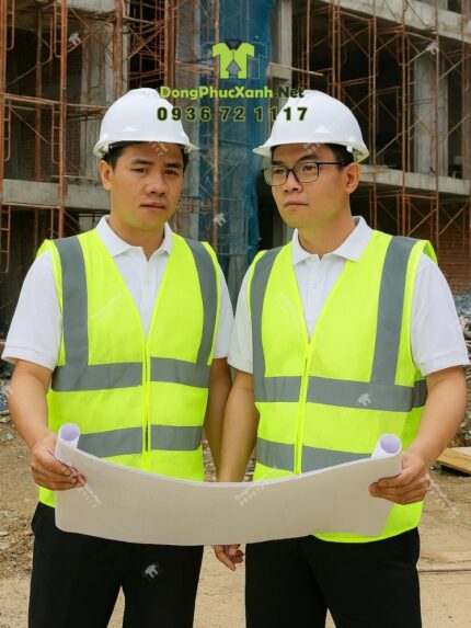 Áo gile phản quang màu vàng chanh chất liệu vải lưới in logo GMT nổi bật