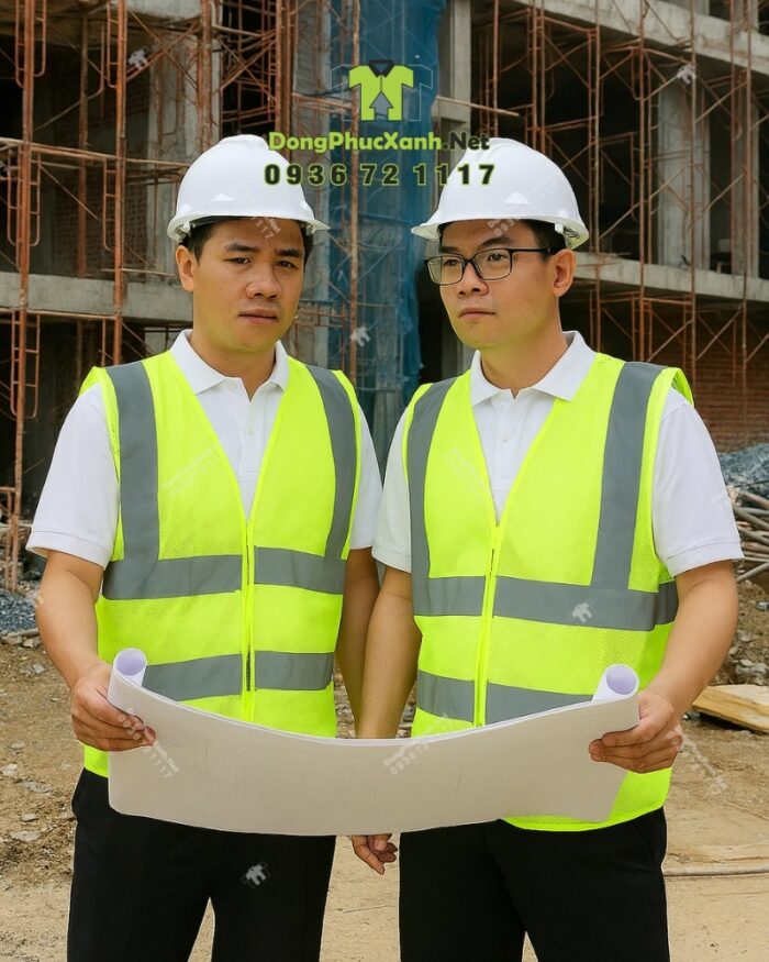 Áo gile phản quang màu vàng chanh chất liệu vải lưới in logo GMT nổi bật