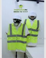 Áo gile phản quang màu vàng chanh chất liệu vải lưới in logo GMT nổi bật