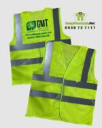 Áo gile phản quang màu vàng chanh chất liệu vải lưới in logo GMT nổi bật