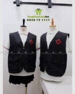 Áo gile dù gió màu đen in logo VEDC mặt trước và mặt sau
