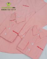 Áo sơ mi đồng phục vải kate sọc, màu hồng nhạt, thêu logo Long Phú Group
