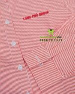Áo sơ mi đồng phục vải kate sọc, màu hồng nhạt, thêu logo Long Phú Group
