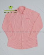 Áo sơ mi đồng phục vải kate sọc, màu hồng nhạt, thêu logo Long Phú Group