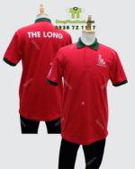 Áo thun đồng phục The Long Coffee cổ trụ màu đỏ nổi bật