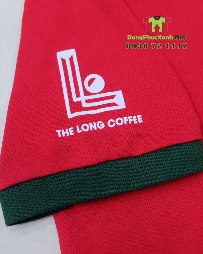 Áo thun đồng phục The Long Coffee cổ trụ màu đỏ nổi bật