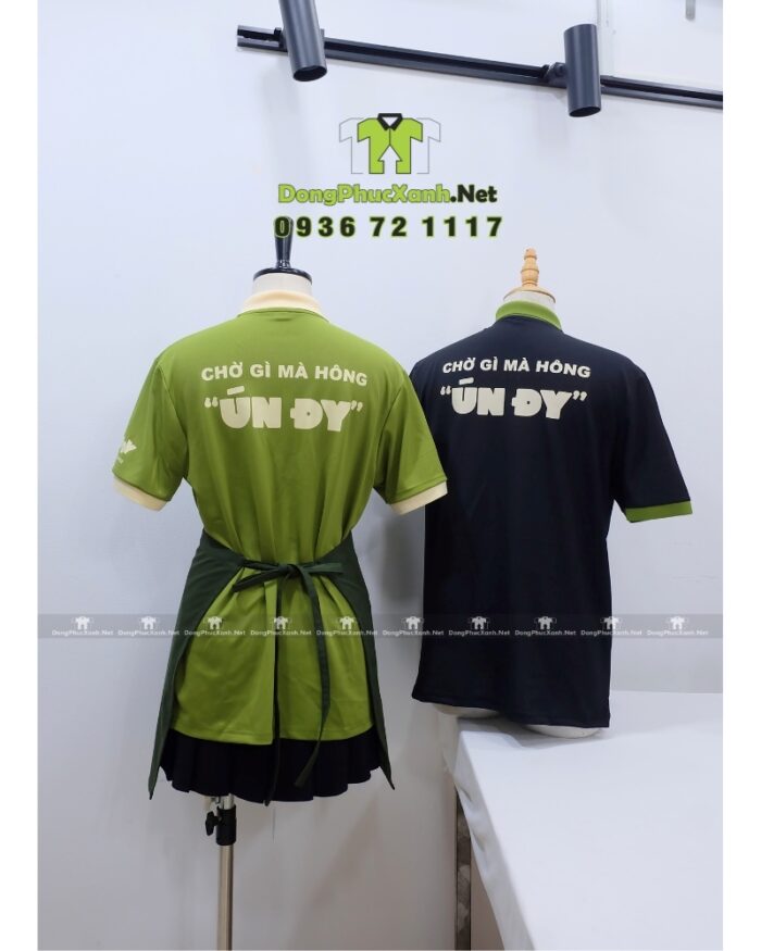 Áo thun đồng phục quán trà sữa Ún Đy, chất cá sấu poly, thiết kế thoải mái, in logo nổi bật
