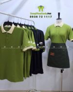 Áo thun đồng phục quán trà sữa Ún Đy, chất cá sấu poly, thiết kế thoải mái, in logo nổi bật