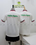 Áo thun đồng phục Thiên Ngưu màu trắng cổ bo viền, in logo trước và sau