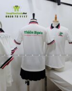 Áo thun đồng phục Thiên Ngưu màu trắng cổ bo viền, in logo trước và sau