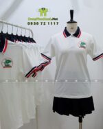 Áo thun đồng phục Thiên Ngưu màu trắng cổ bo viền, in logo trước và sau