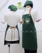 Đồng phục quán cà phê gồm tạp dề và nón in logo INDI TEA