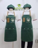 Đồng phục quán cà phê gồm tạp dề và nón in logo INDI TEA