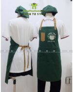 Đồng phục quán cà phê gồm tạp dề và nón in logo INDI TEA