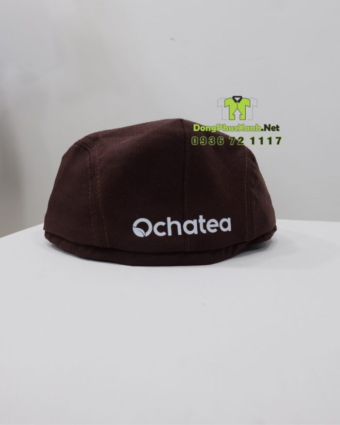Bộ đồng phục quán trà sữa gồm tạp dề và mũ kaki cotton màu nâu