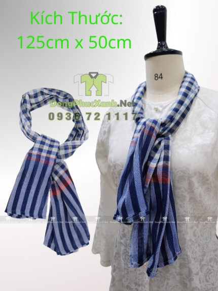 Khăn rằn Nam Bộ màu xanh dương sọc trắng đỏ kiểu truyền thống phù hợp cho du lịch và sự kiện