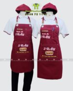 Tạp dề kaki đỏ đô in logo quán Bánh Mì 3 Râu