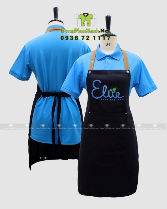 Tạp dề Elite màu đen cho giáo viên và màu xanh cho học sinh.