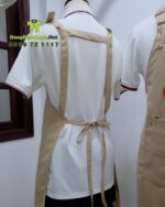 Tạp dề kaki cotton màu be in logo CAM quán trà sữa