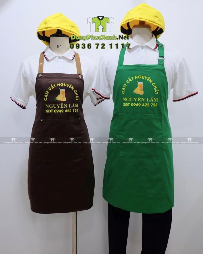 Tạp dề kaki pha chế in logo Cam Vắt Nguyễn Lâm nổi bật