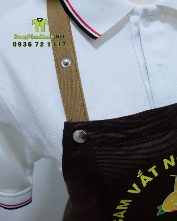 Tạp dề kaki pha chế in logo Cam Vắt Nguyễn Lâm nổi bật