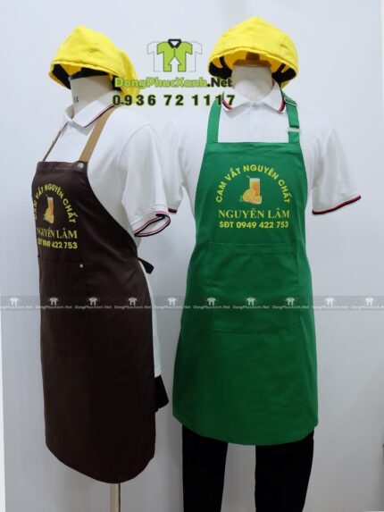 Tạp dề kaki pha chế in logo Cam Vắt Nguyễn Lâm nổi bật