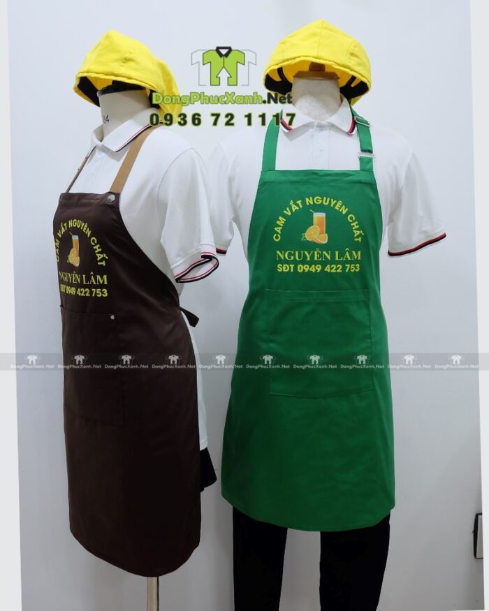 Tạp dề kaki pha chế in logo Cam Vắt Nguyễn Lâm nổi bật