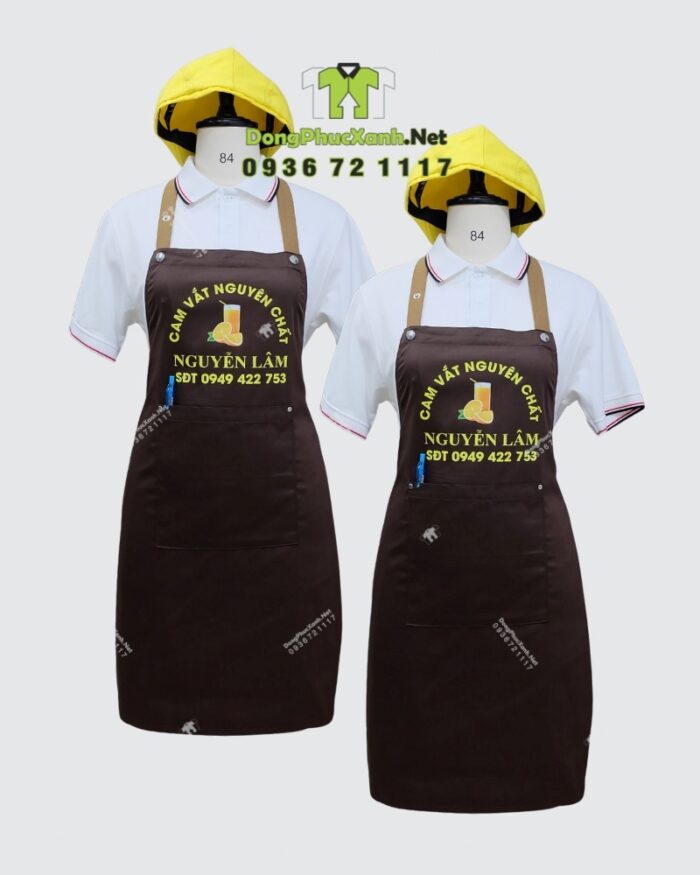 Tạp dề kaki pha chế in logo Cam Vắt Nguyễn Lâm nổi bật