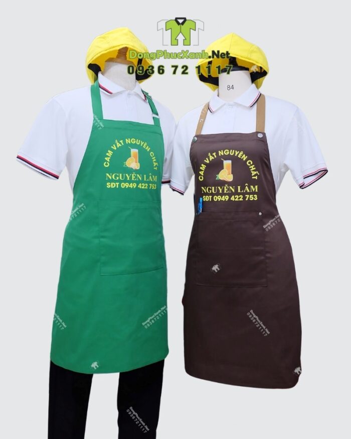 Tạp dề kaki pha chế in logo Cam Vắt Nguyễn Lâm nổi bật