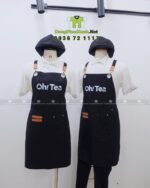 Tạp dề màu đen chất liệu kaki cotton in logo Oh! Tea thiết kế dây đeo da phối kim loại