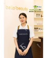 Tạp dề tiệm nails vải denim jean thêu logo Bella Beauty