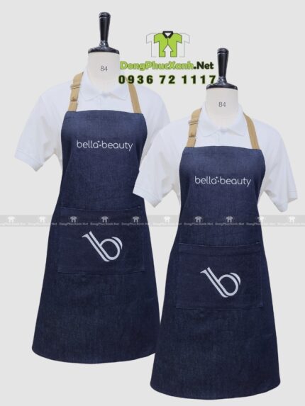 Tạp dề tiệm nails vải denim jean thêu logo Bella Beauty