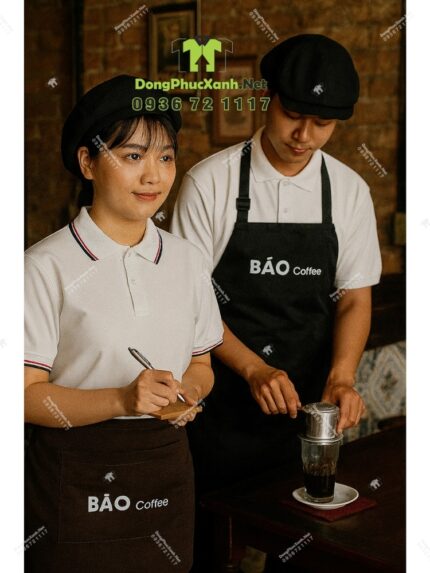 Tạp dề dài và tạp dề ngắn đồng phục quán cà phê in logo BÁO Coffee