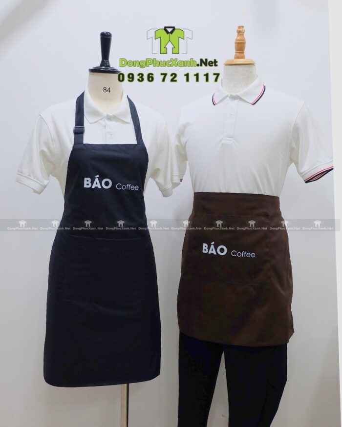 Tạp dề dài và tạp dề ngắn đồng phục quán cà phê in logo BÁO Coffee