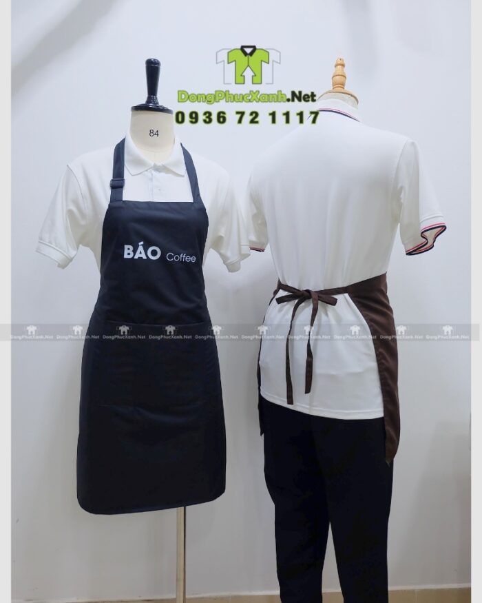 Tạp dề dài và tạp dề ngắn đồng phục quán cà phê in logo BÁO Coffee