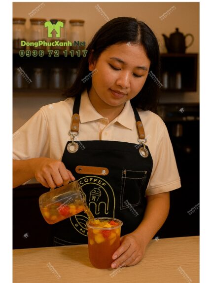 Tạp dề Ann Coffee màu đen in logo nổi bật và tinh tế