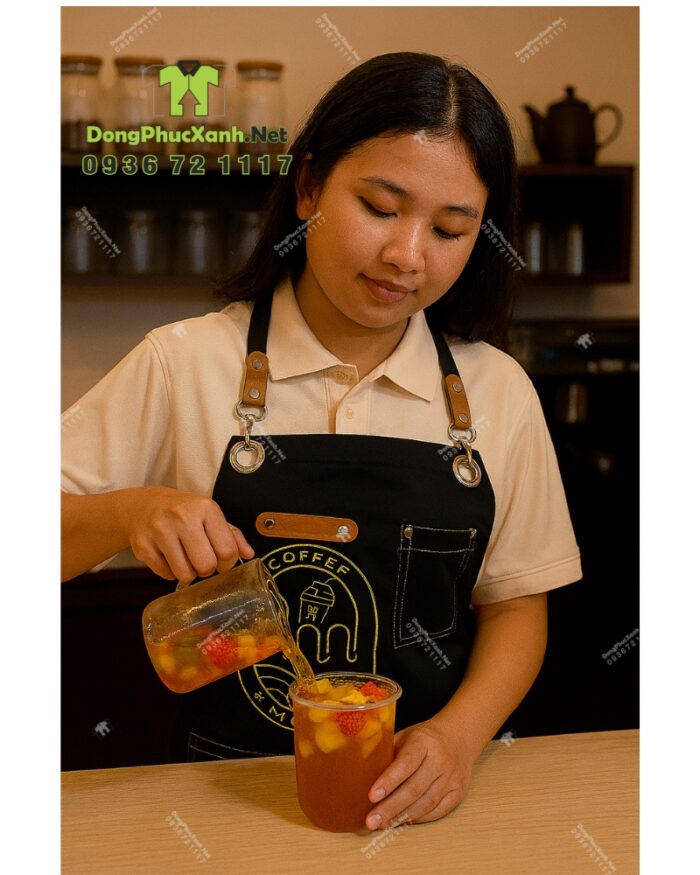 Tạp dề Ann Coffee màu đen in logo nổi bật và tinh tế
