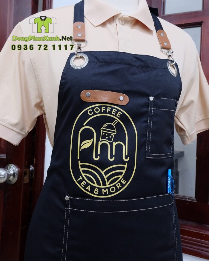Tạp dề Ann Coffee màu đen in logo nổi bật và tinh tế