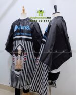 Áo choàng cắt tóc Jun 88 màu đen in logo và họa tiết barber