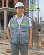 Áo gile kỹ sư vải kaki phối lưới Long Thành Liêm in log