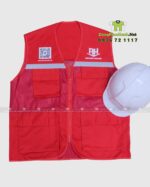 Áo gile kỹ sư phản quang Rooms House màu đỏ phối lưới
