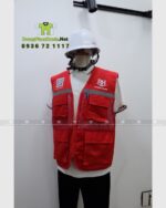 Áo gile kỹ sư phản quang Rooms House màu đỏ phối lưới